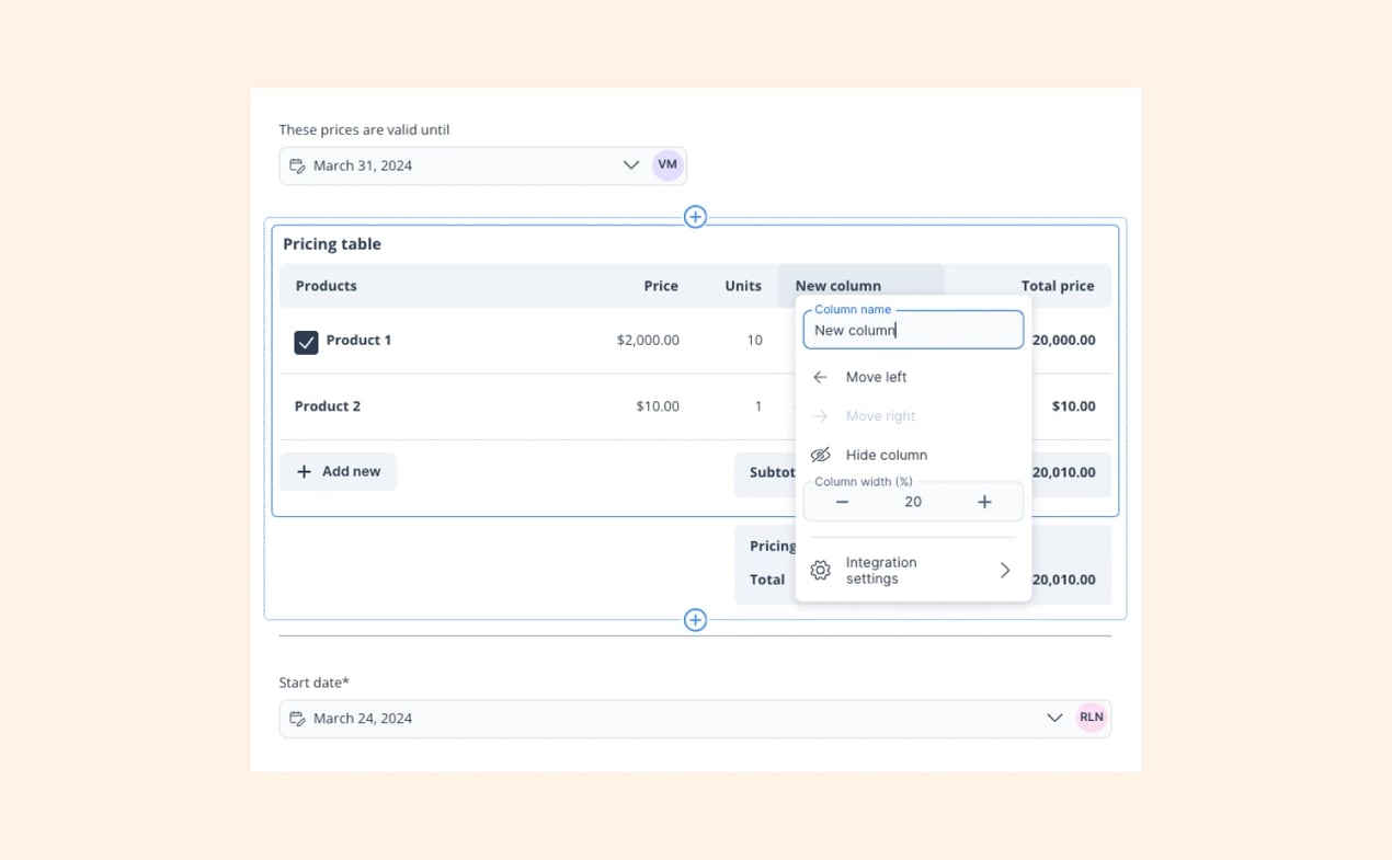Add an extra column in your pricing table