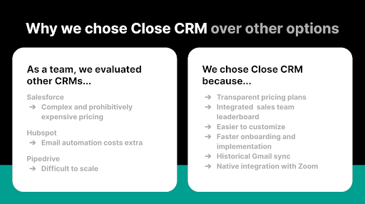 Close CRM business case slide
