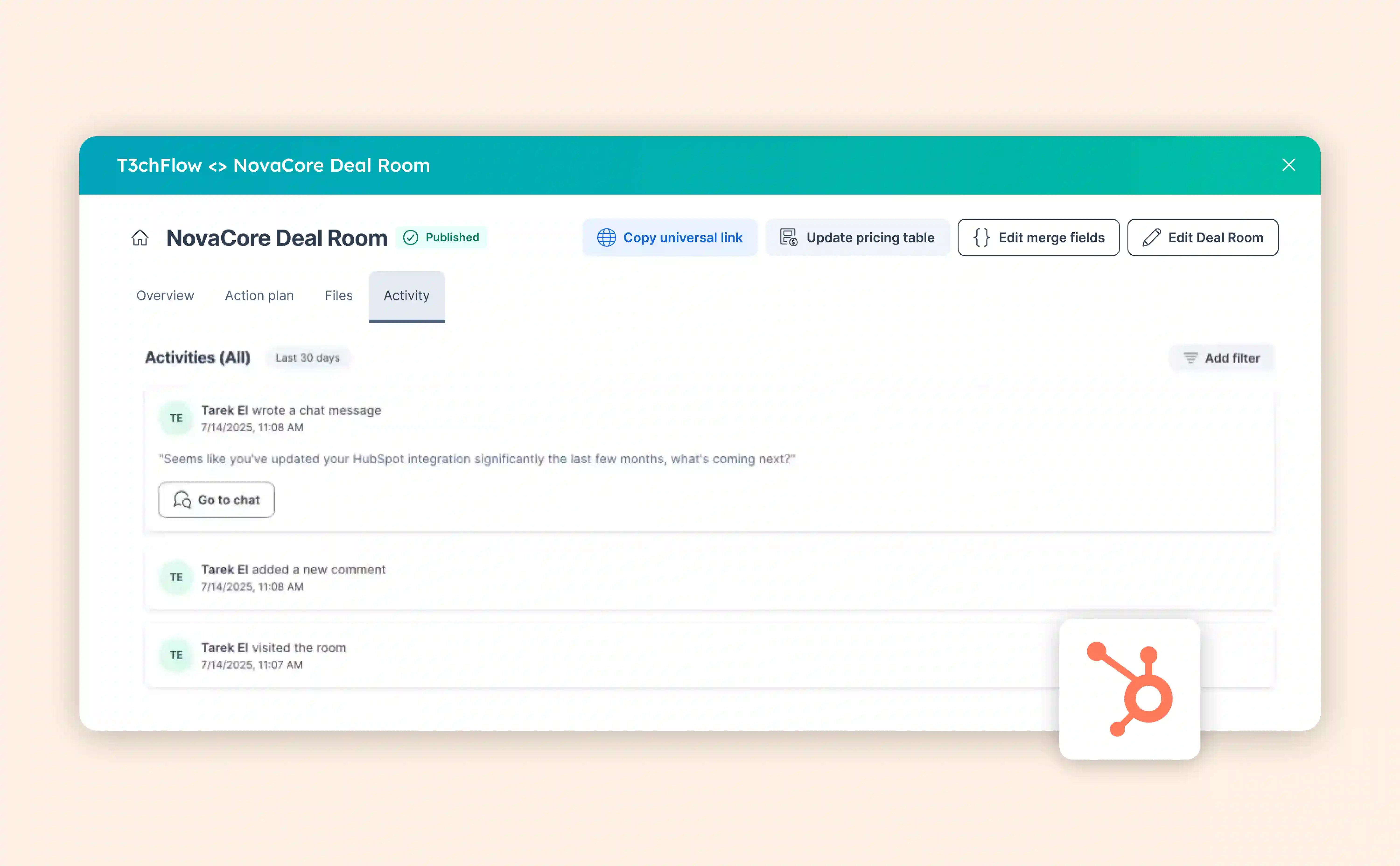All your Deal Room activity — Now in HubSpot