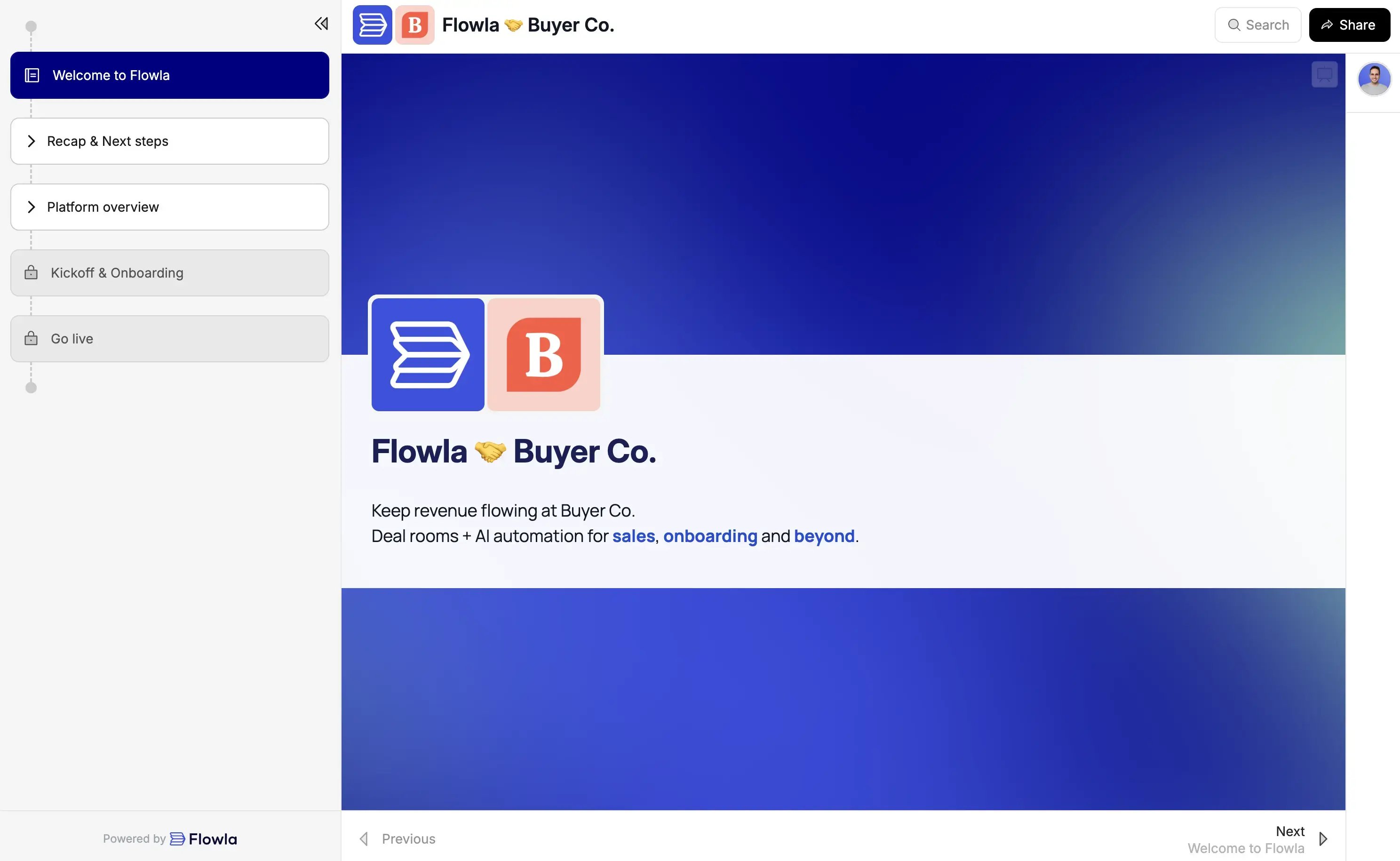 An overview of Flowla's Digital Sales Room