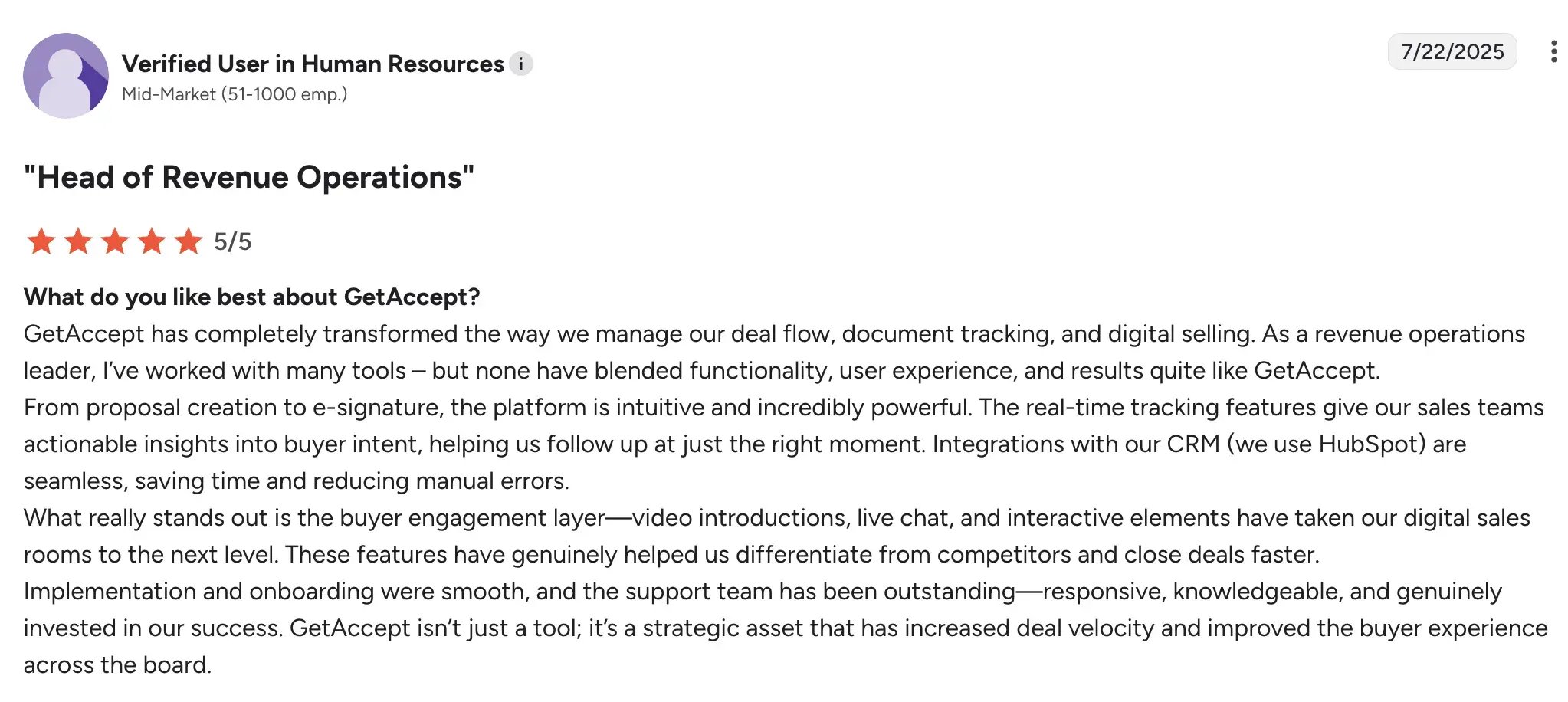 GetAccept G2 Review - Digital Sales Room Software - Head of Revenue Operations