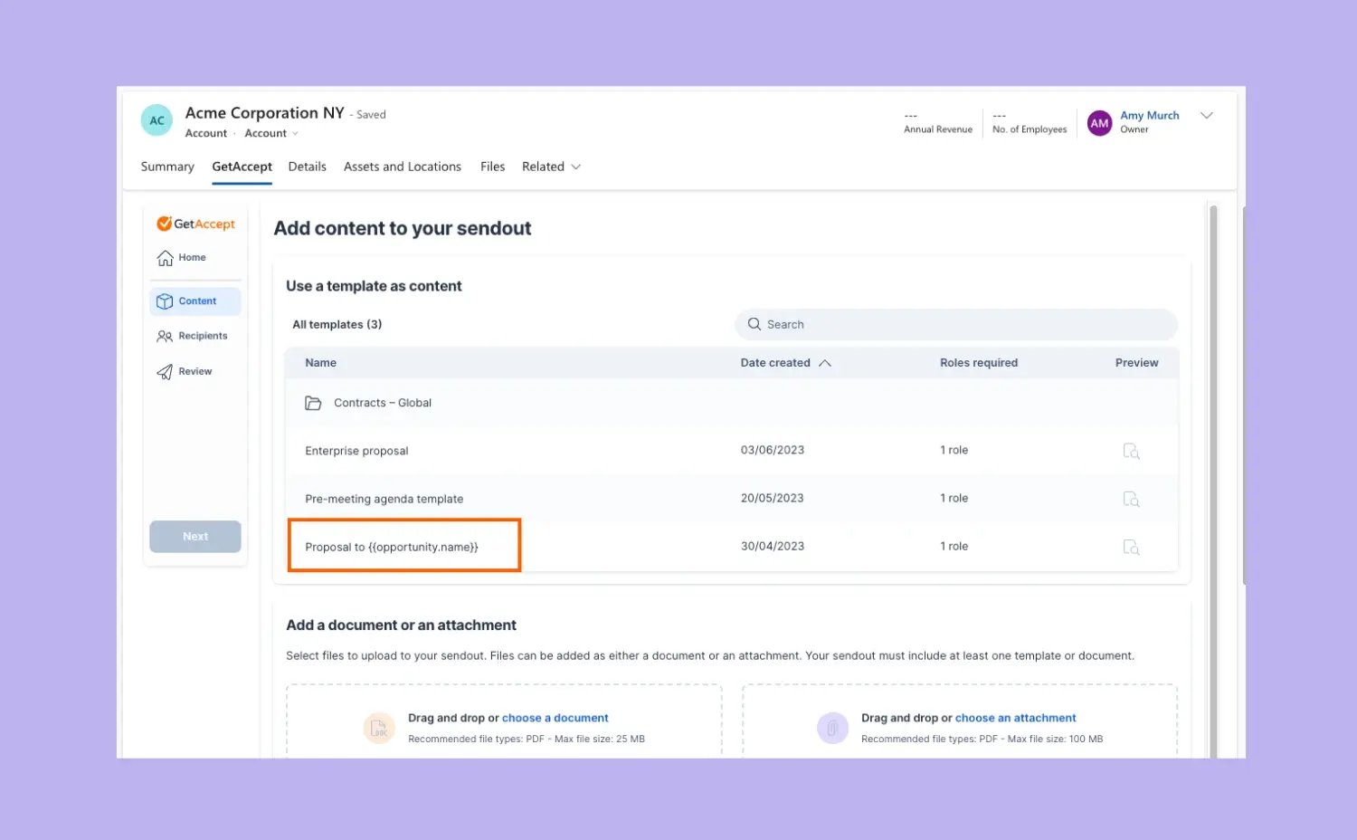 Add dynamic merge tags to your template name 