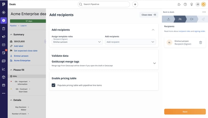 GetAccept pricing table