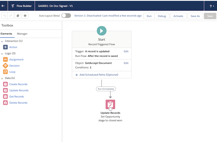 Salesforce GetAccept flow builder