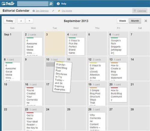 Trello content calendar example