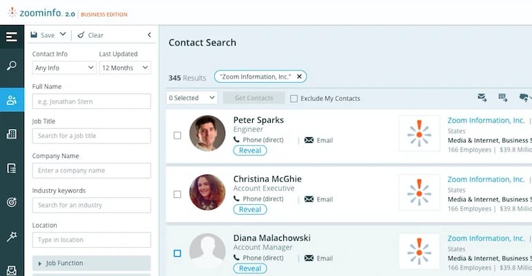 ZoomInfo contact search