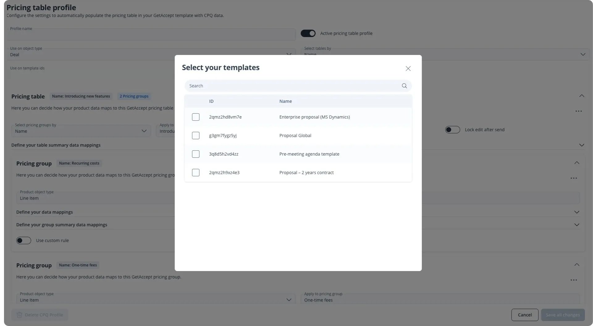 assign a pricing profile to certain templates