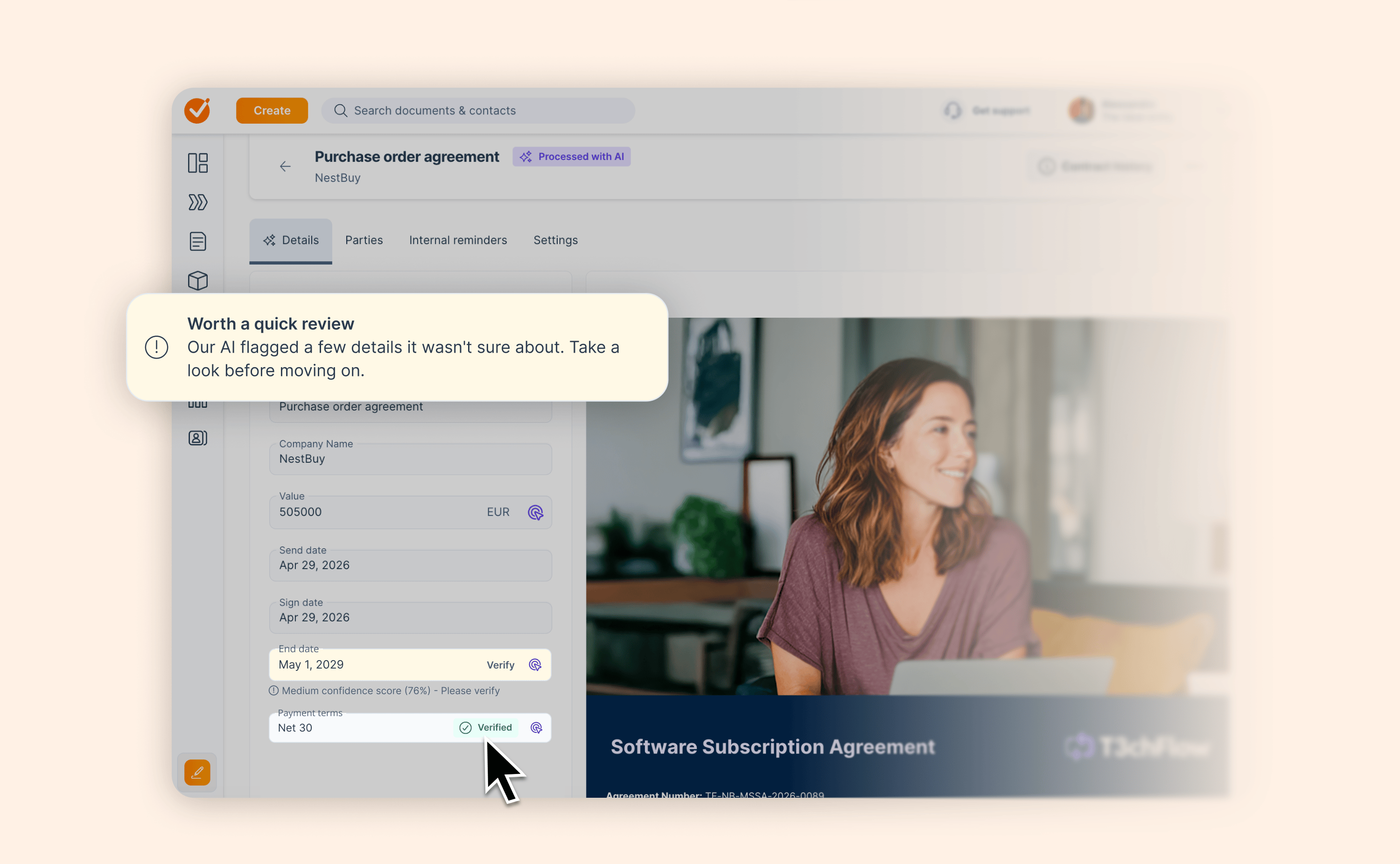 AI Contract Management now surfaces confidence scores for every extracted field