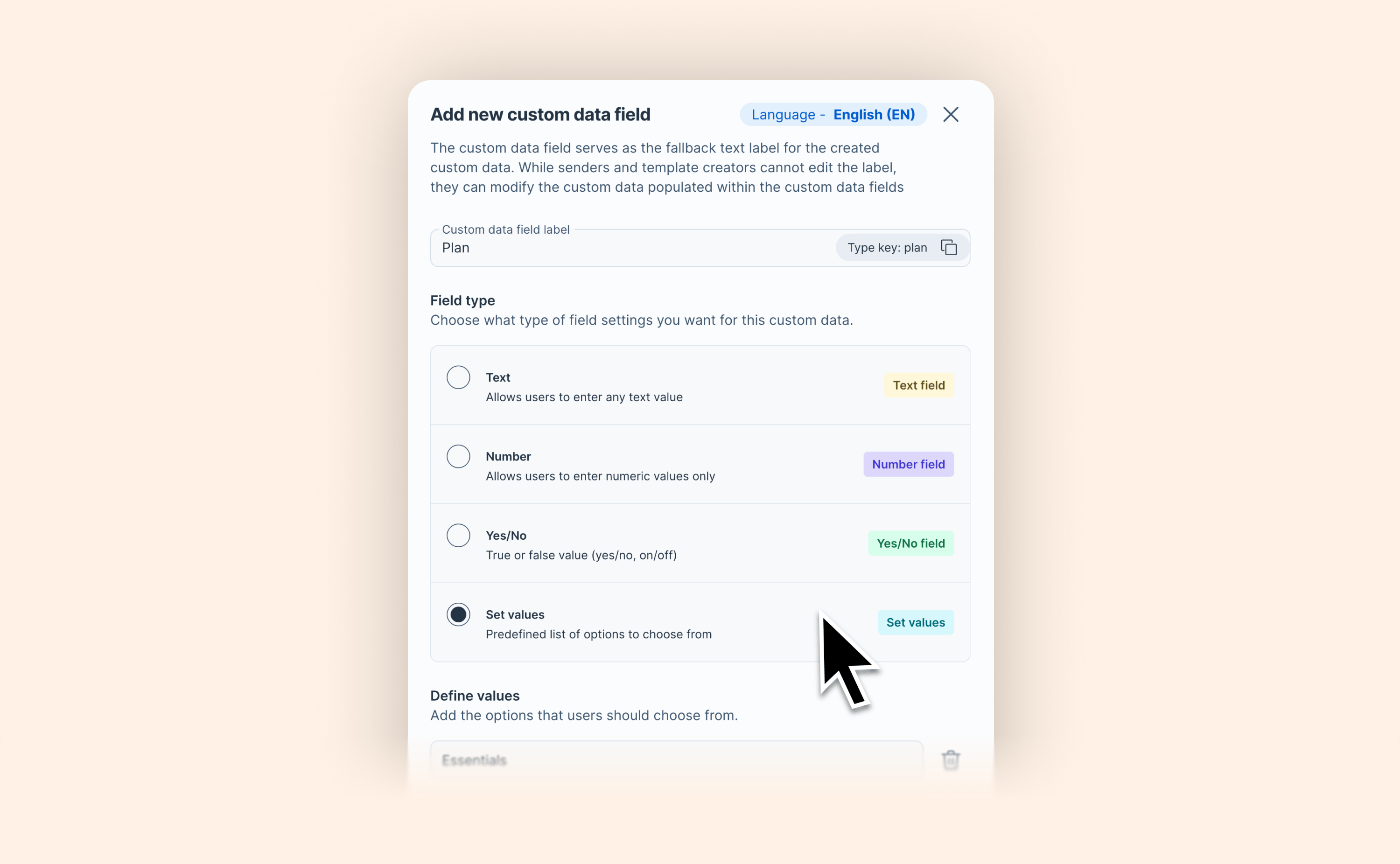 Define structured dropdown fields for your custom data