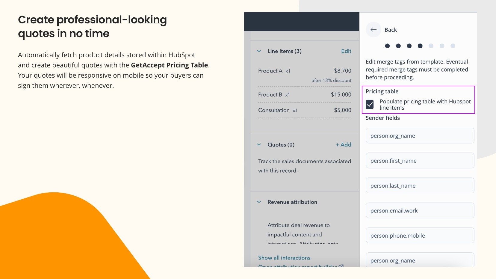 HubSpot + GetAccept: Pricing Table