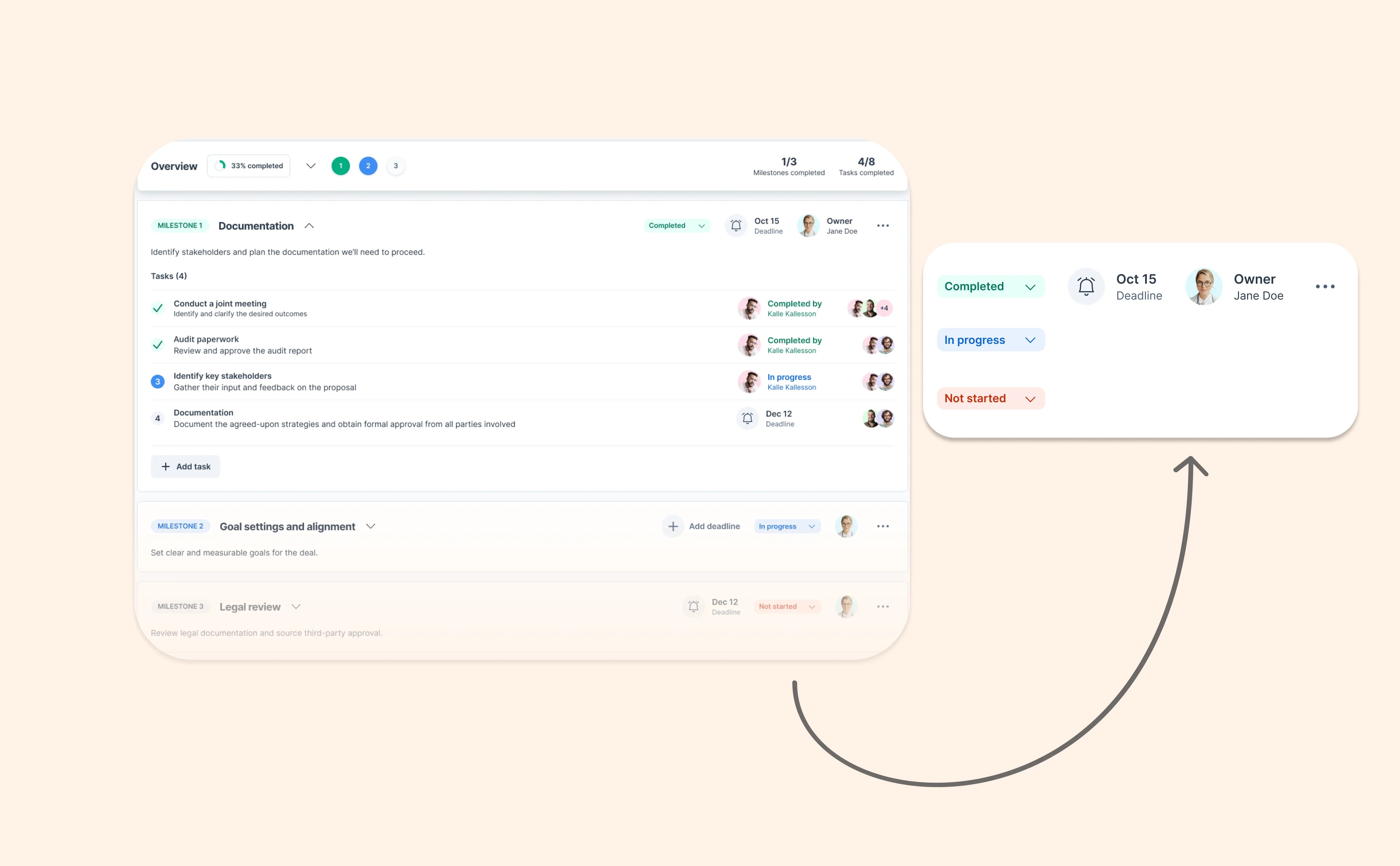 Add deadlines and progress states to your Mutual Action Plan Milestones
