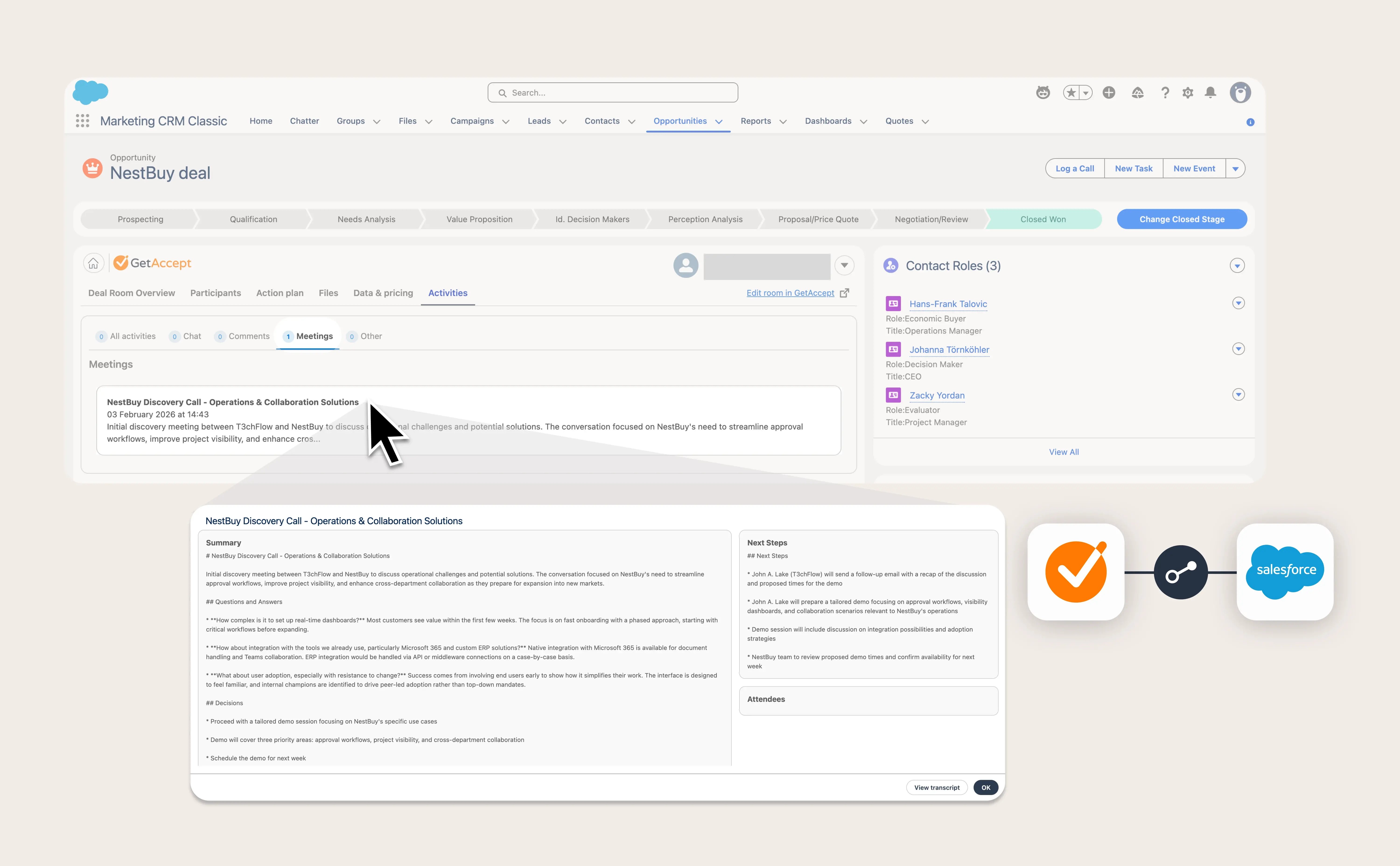 View Deal Room meetings directly in Salesforce
