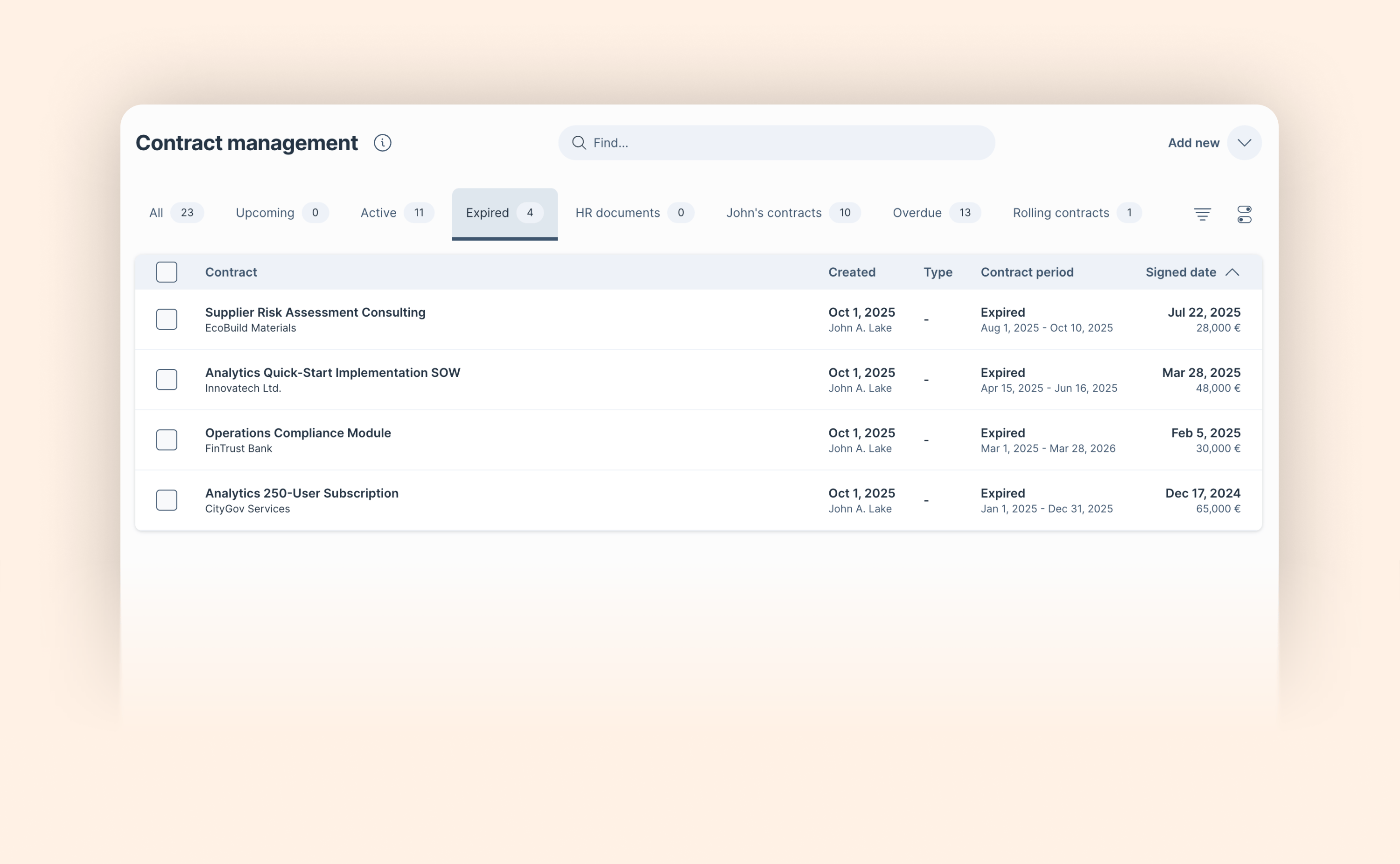 See instantly where every contract stands