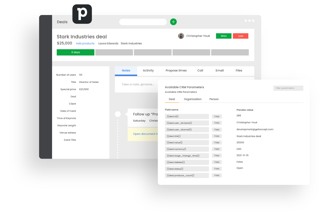 Automatisk inmatning av CRM-data direkt i dina dokument