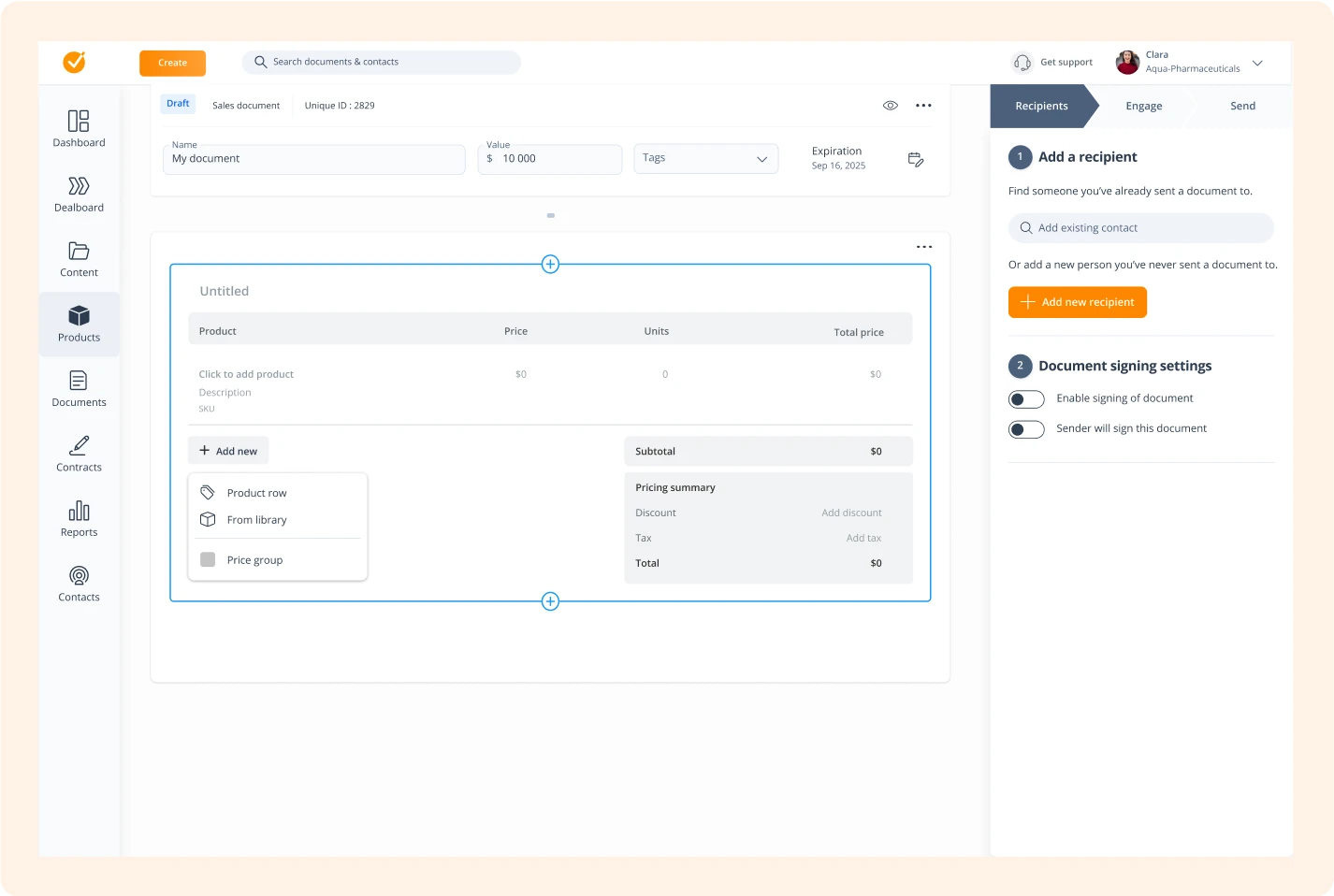 Step 2: Add pricing table to your proposal