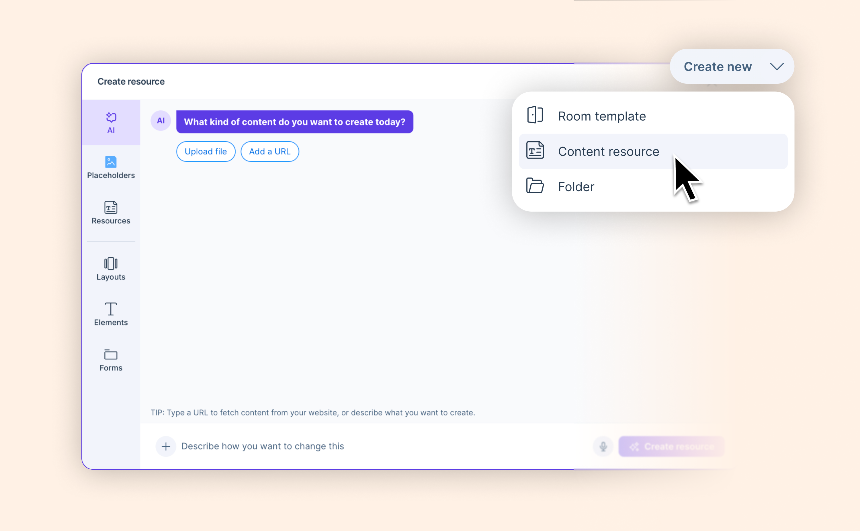 Create resources with AI from any URL, file, or prompt – Available in early access